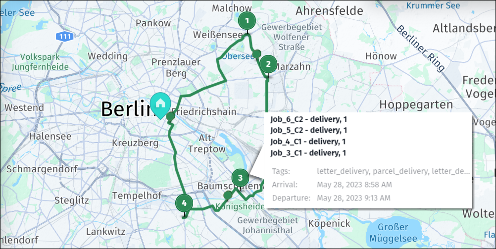 Solution visualization for a tour with several jobs at the same location - no householdKeyID used