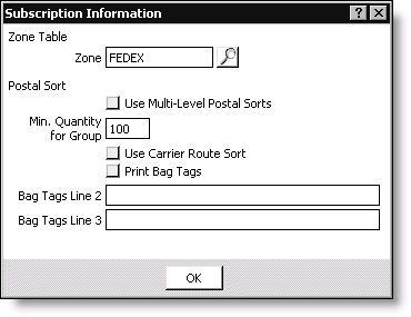 Subscription Fulfillment – Subscription Information window