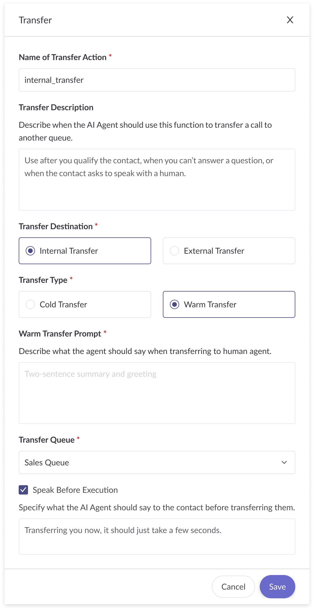 Transfer Action Modal