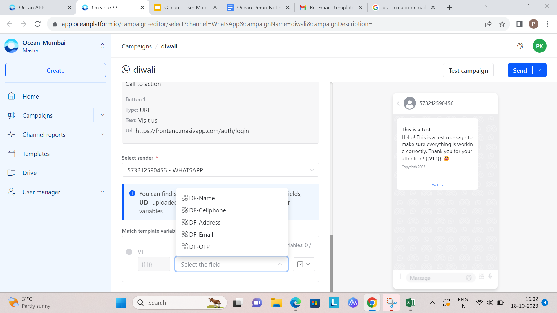 WhatsApp variable mapping