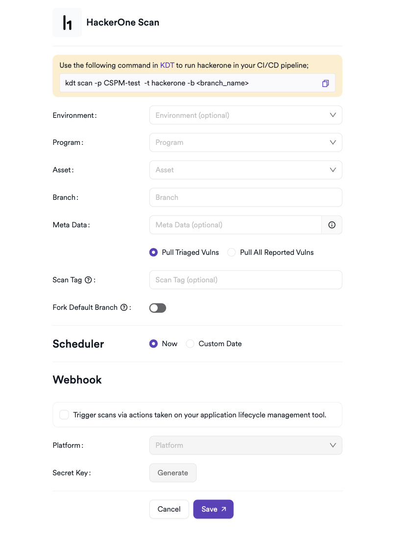 HackerOne scan creation