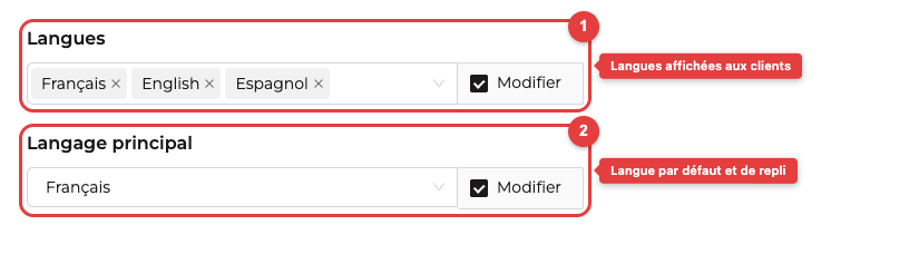 Configuration des langues au niveau de la région