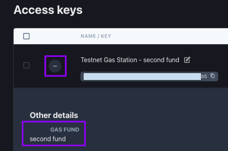 First, click the `+` next to the key.