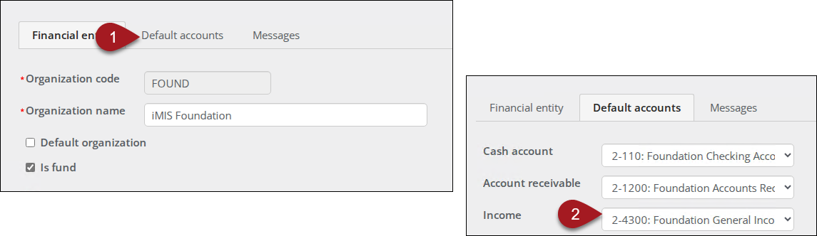Default income account for FOUND entity