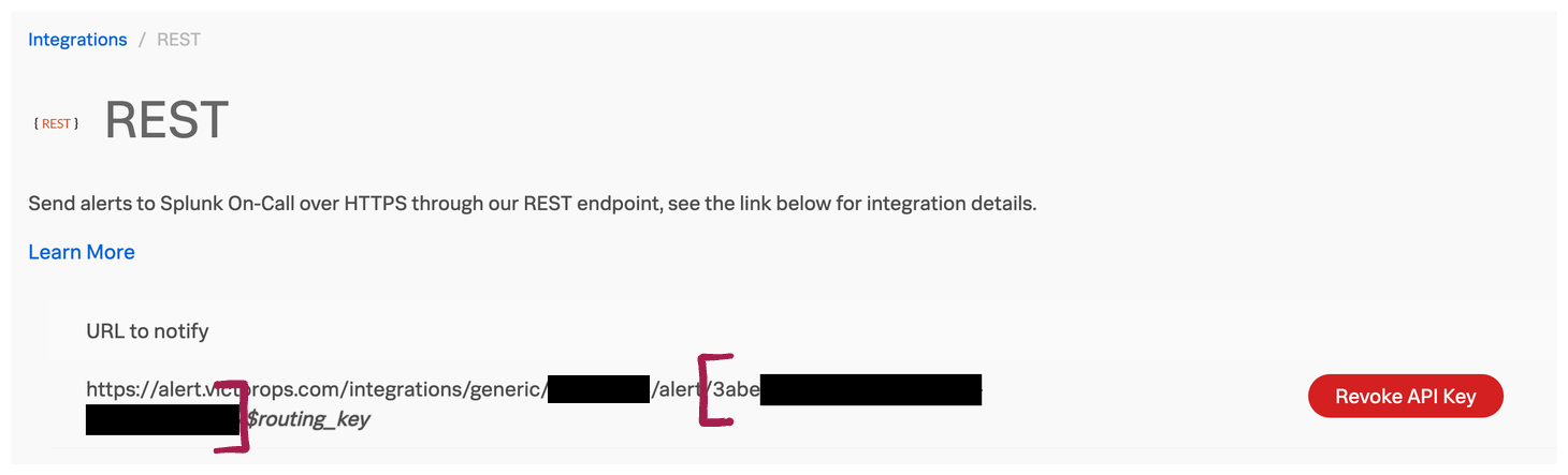 Splunk On-Call routing key between the red brackets