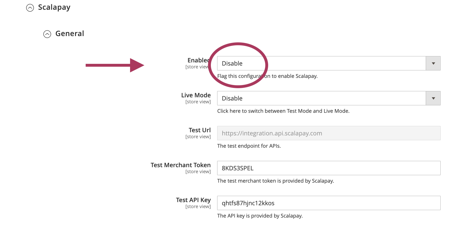 Flag the Live mode and enter the Live merchant token and the Live API key