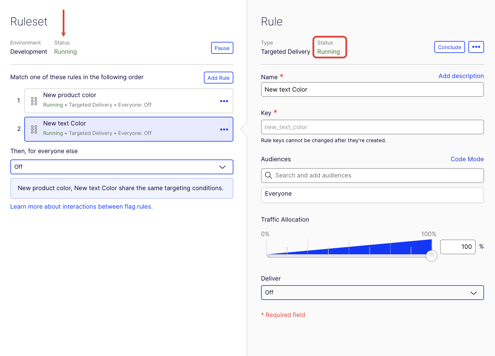 Running rule and running ruleset