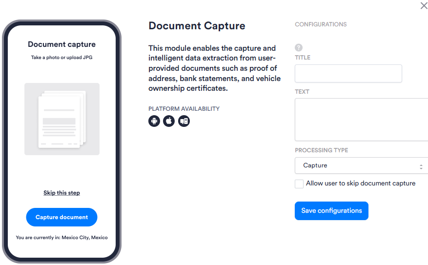Image of Document Capture module configuration in Workflows. Has four configurable options.