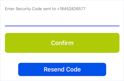 A screenshot of a sample app screen with a one time passcode prompt and a Resend Code button.