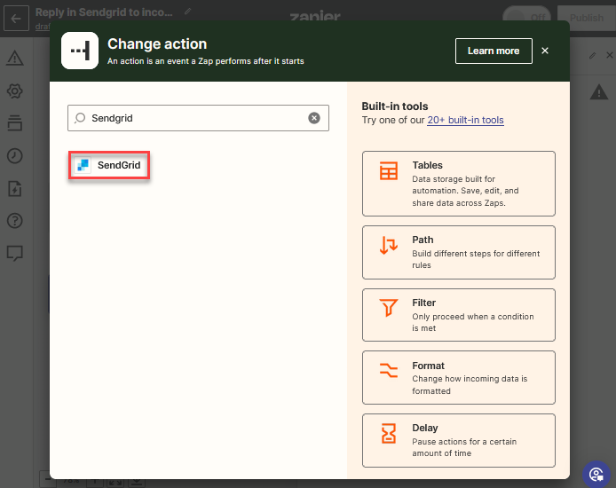 Screenshot of the **Action** step