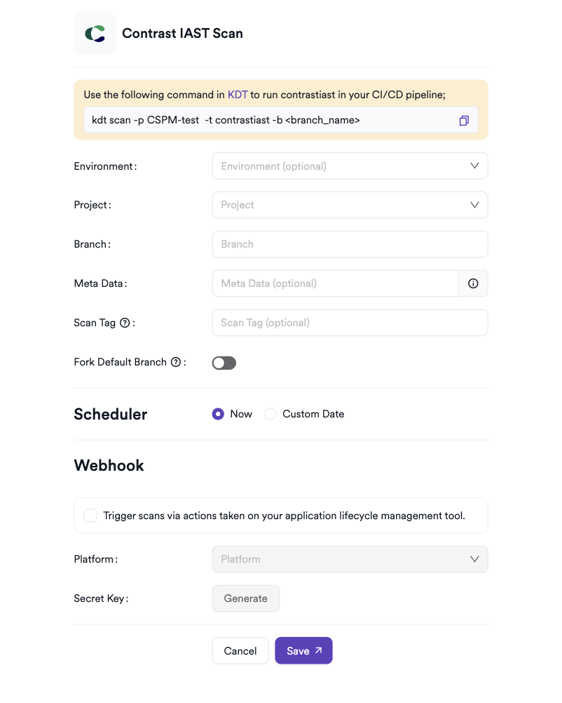 Contrast IAST scan creation