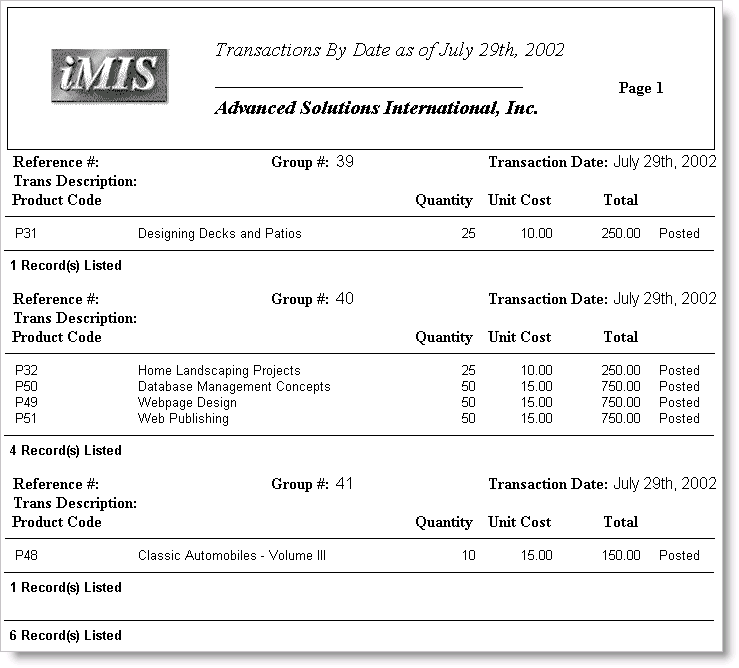 Desktop: Orders > Generate reports > Product Transactions > Transactions by Date, click Run, select the date range, and click OK
