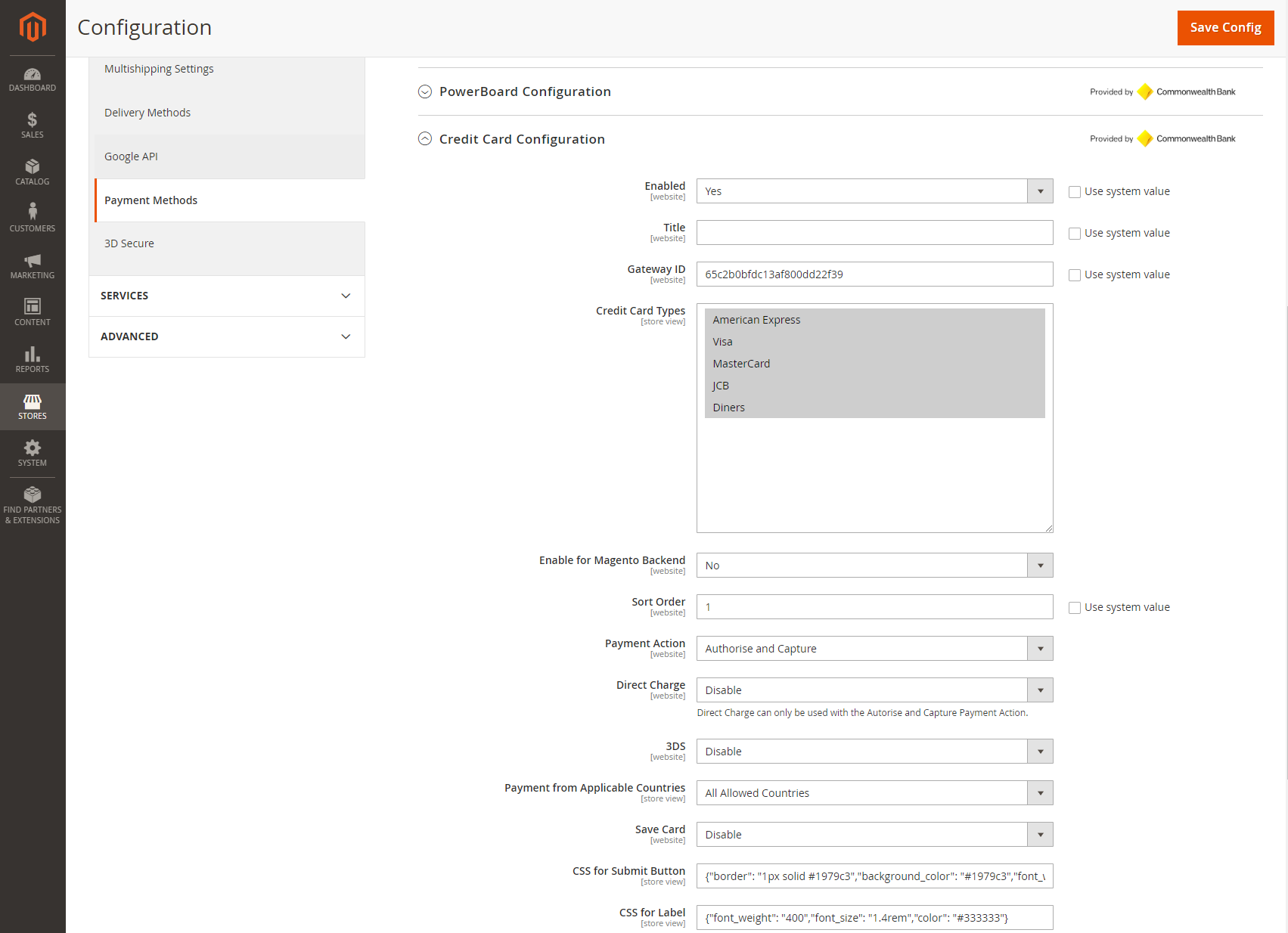 PowerBoard Card Payments Configuration