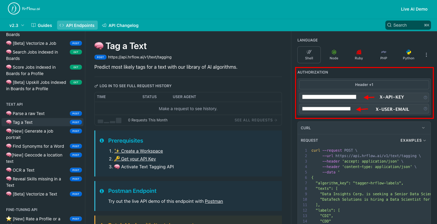 Tagging API Reference > Authentication