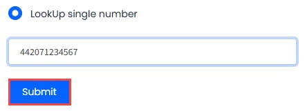 Screenshot of single number lookup