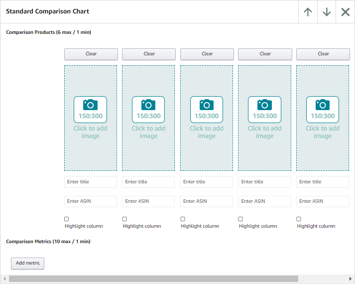 A screenshot of the UI editor for the standard comparison table module.