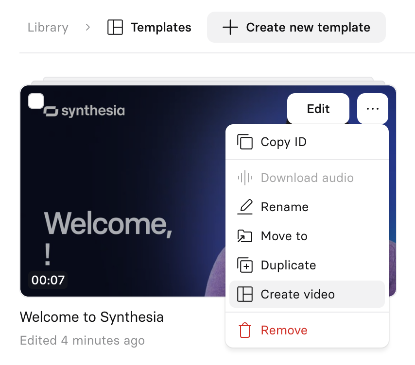 Create a video from a template