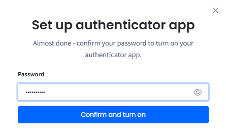 Screenshot of the Set up authentication app confirmation dialog