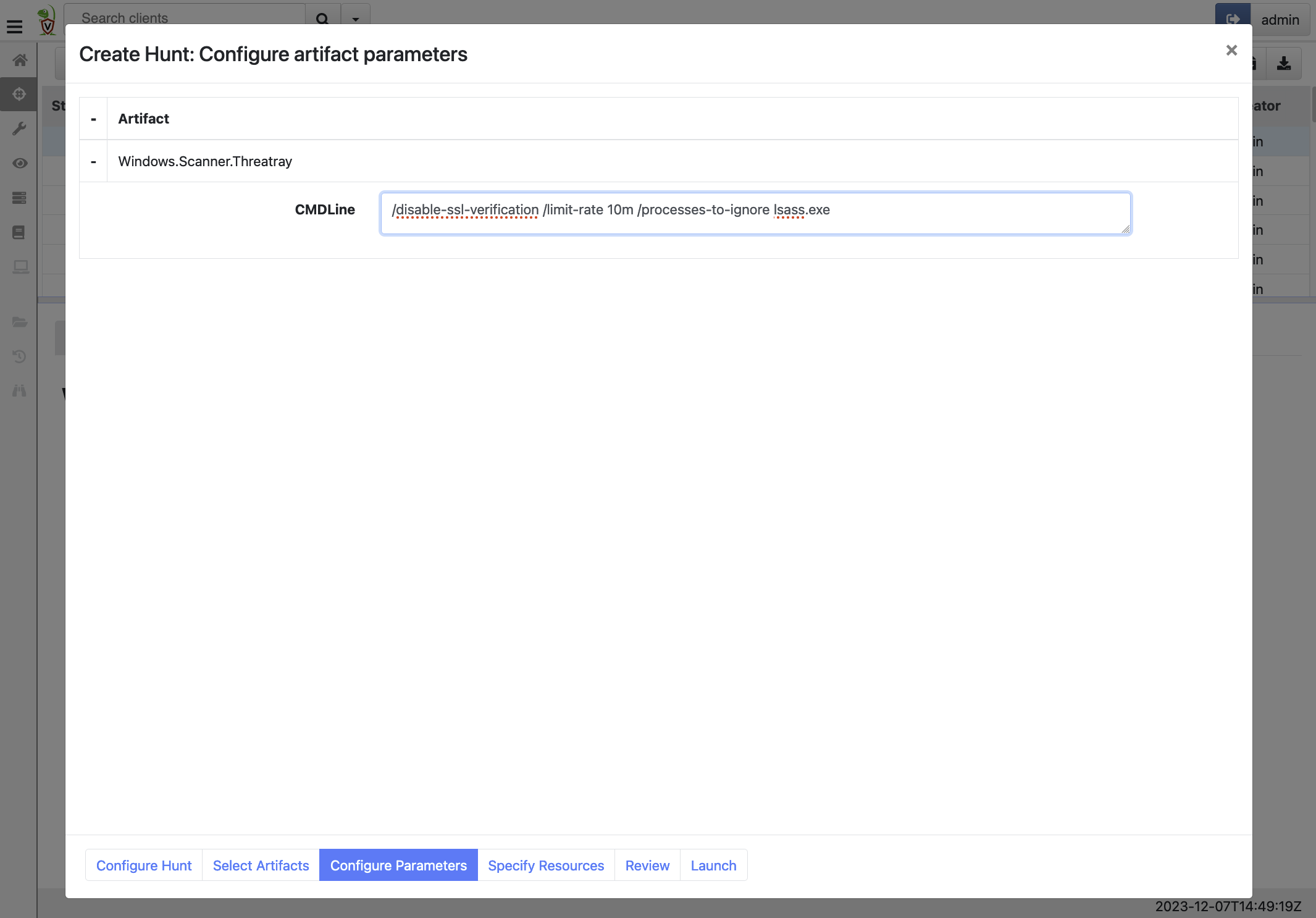 Configuration of optional command line parameters.