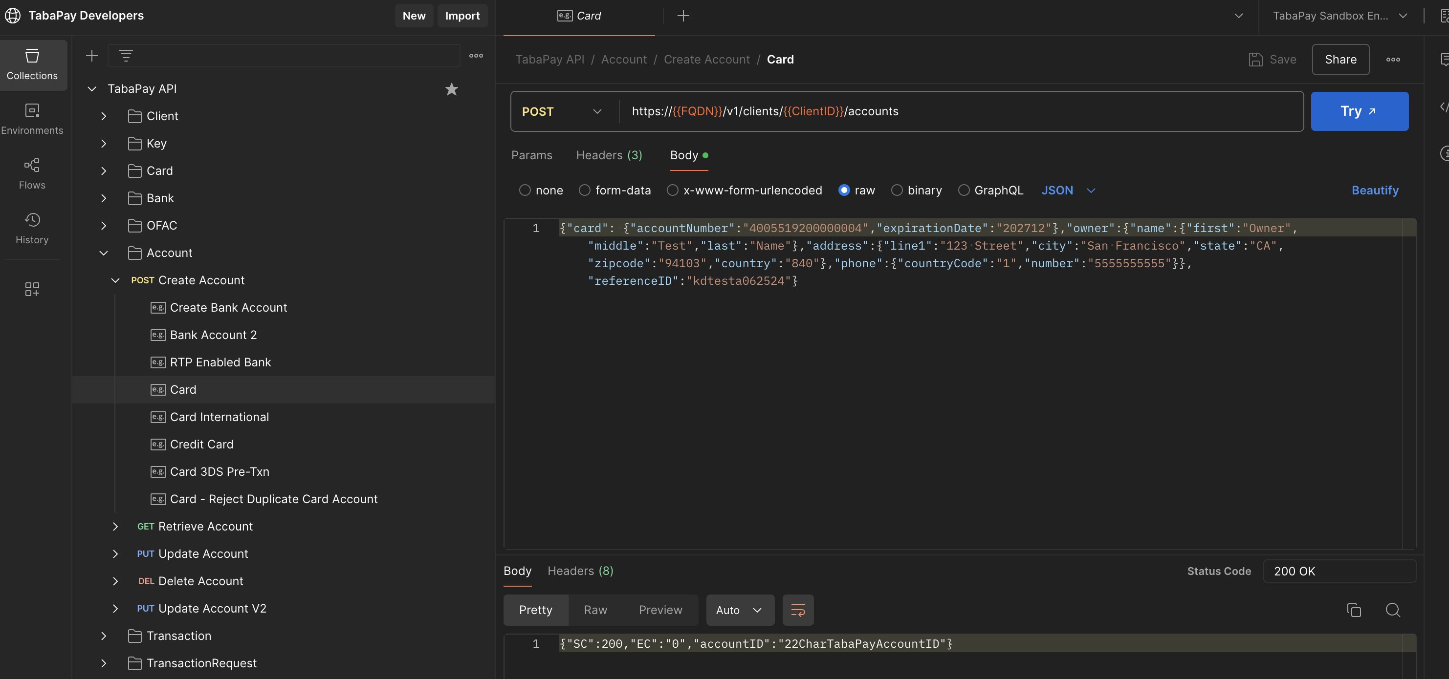 Create Account Request and Response