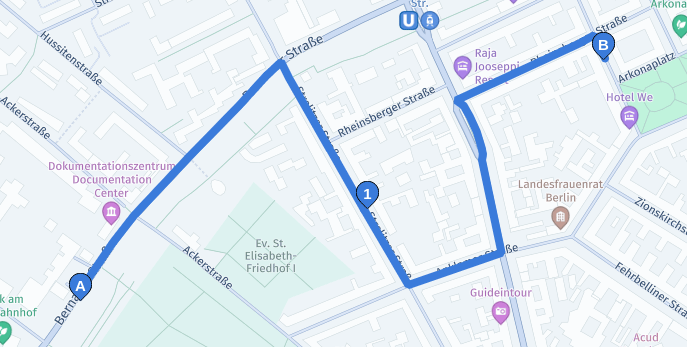 A route with a via waypoint