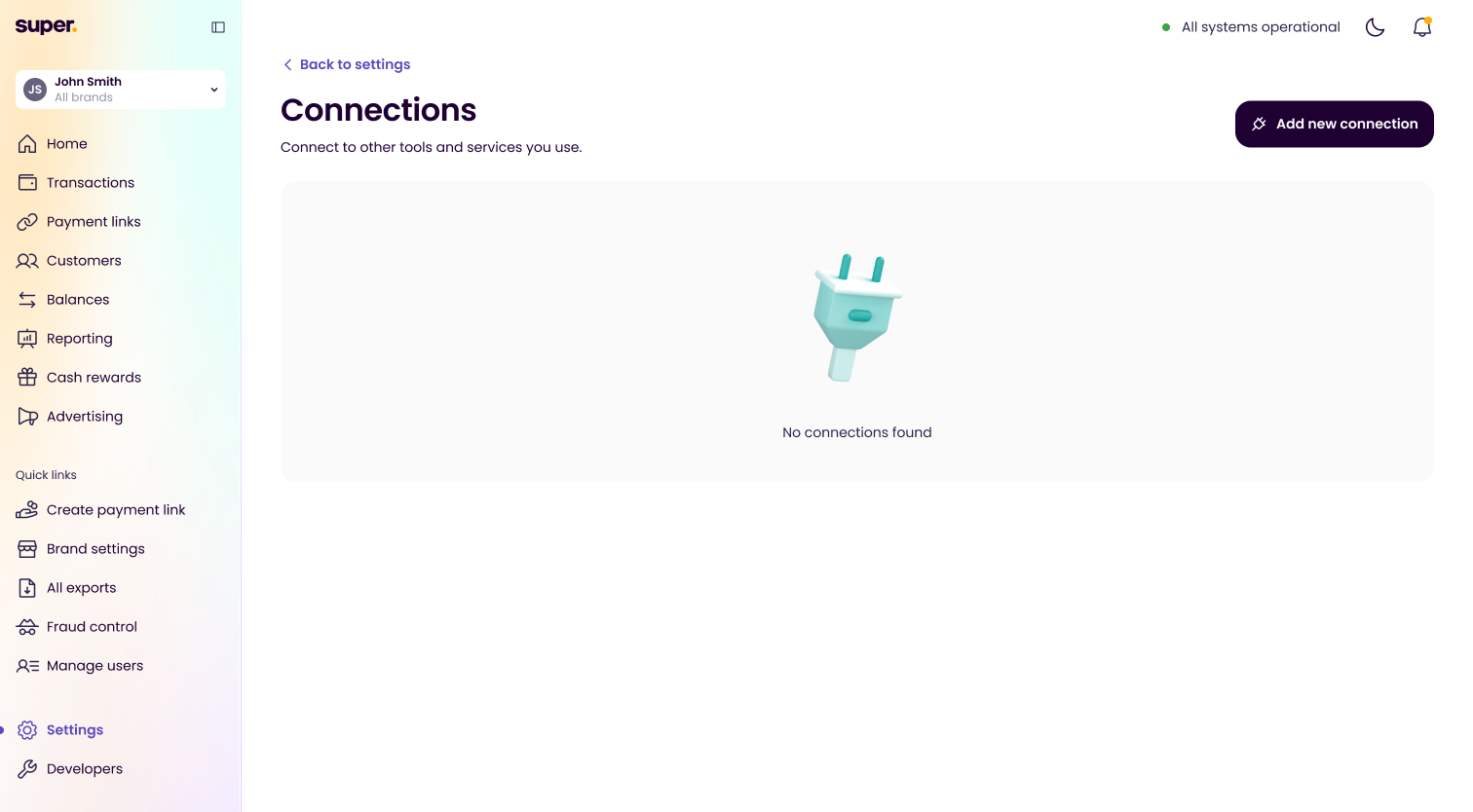 The Connections page with no connections yet