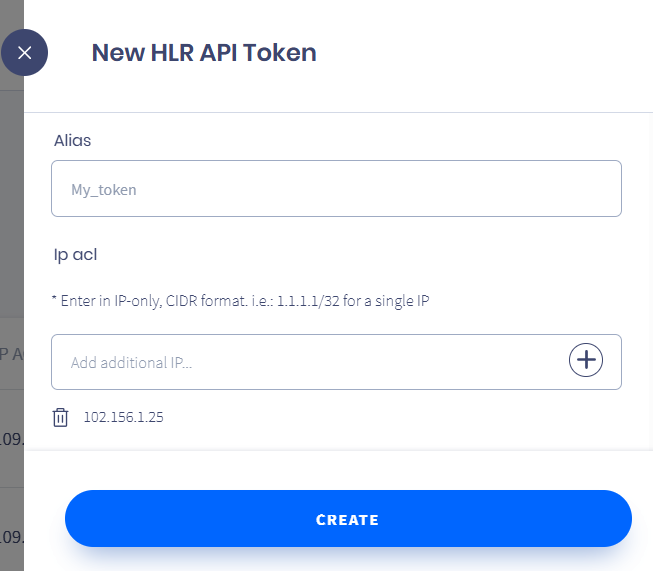 Screenshot of creating an API token