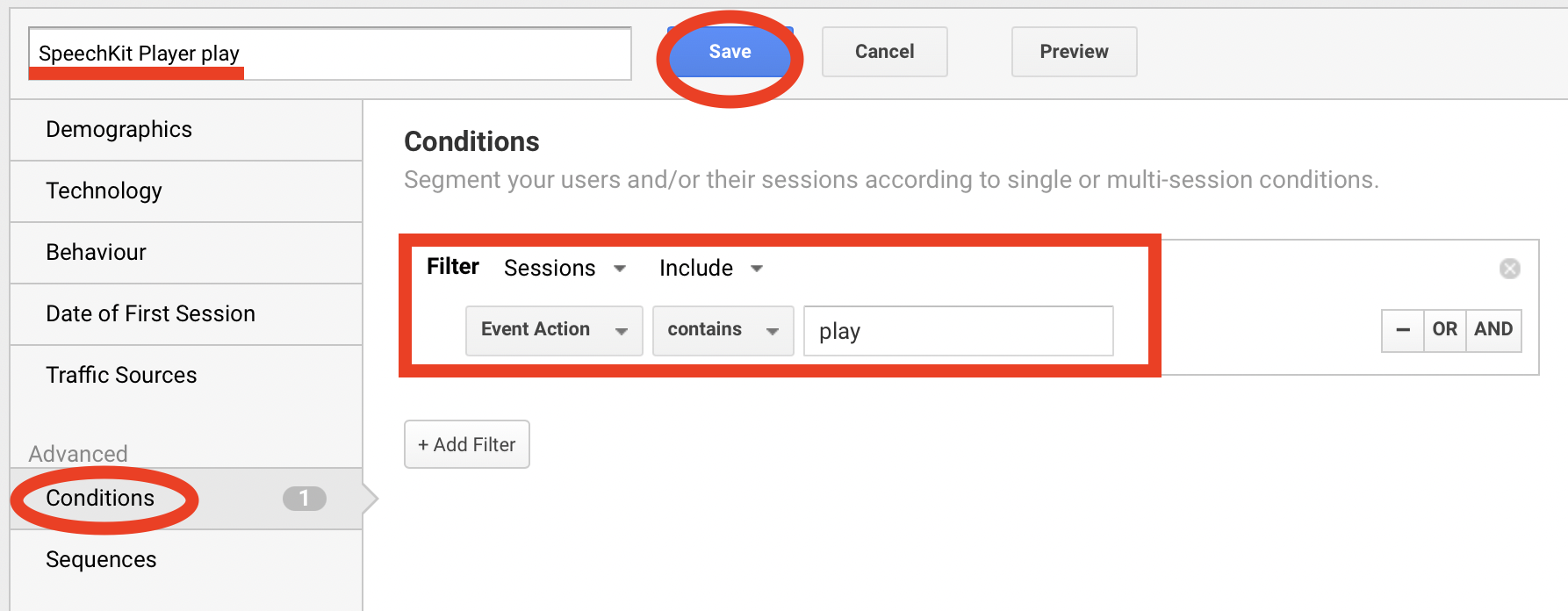 SpeechKit Player play event action segment in Google Analytics.png