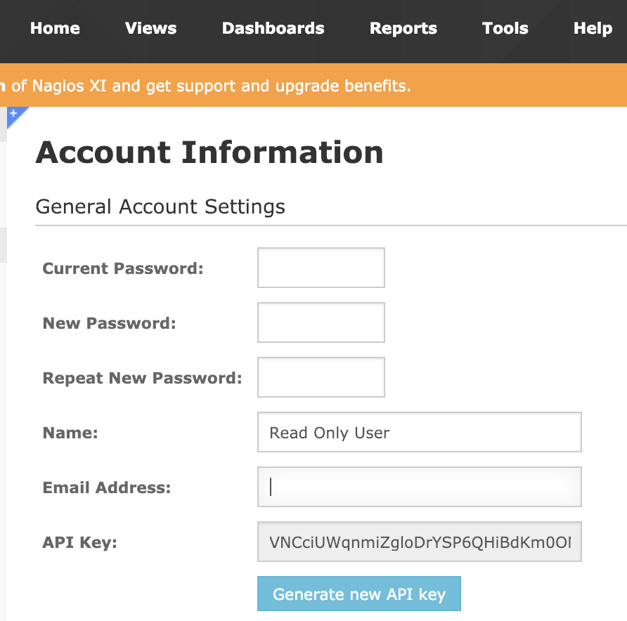 Note API Key in User Account Information