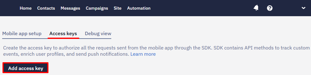 Select the Access Keys tab and click Add access key