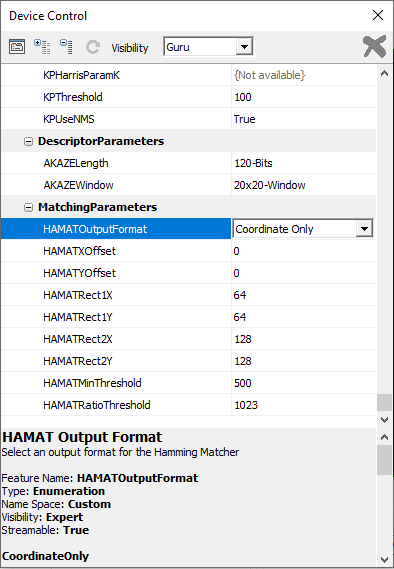 A view of the Bottlenose feature matching parameters