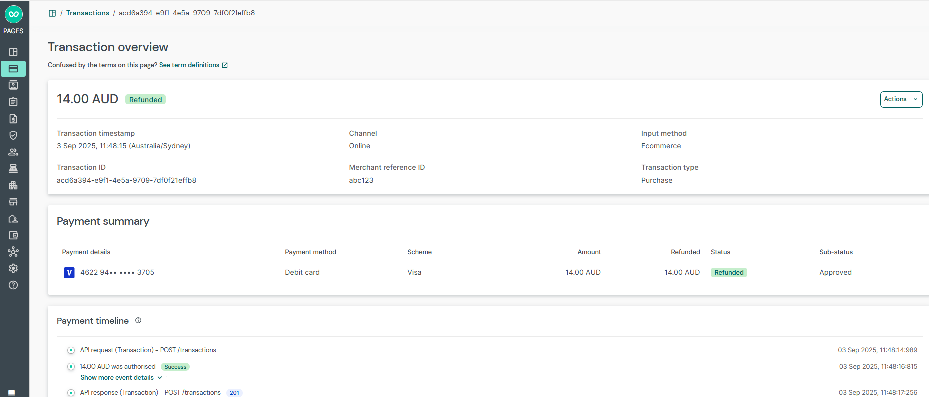 Transaction overview page