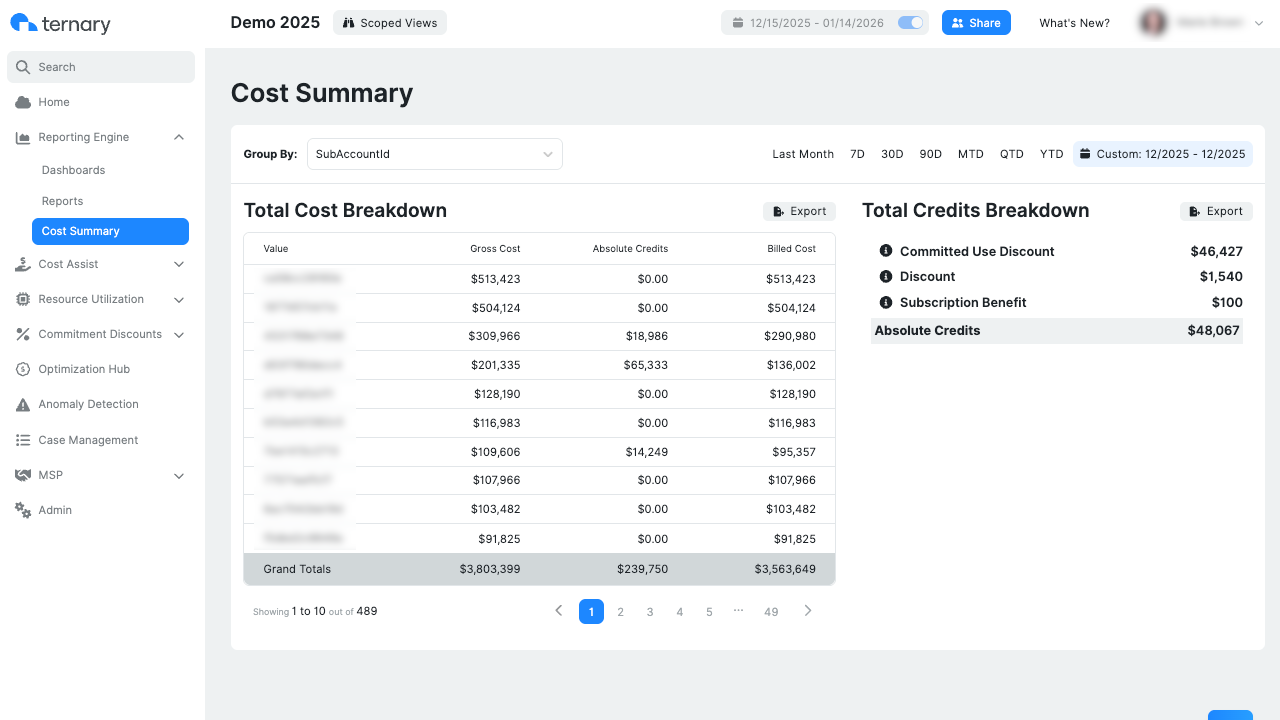 Ternary Cost Summary