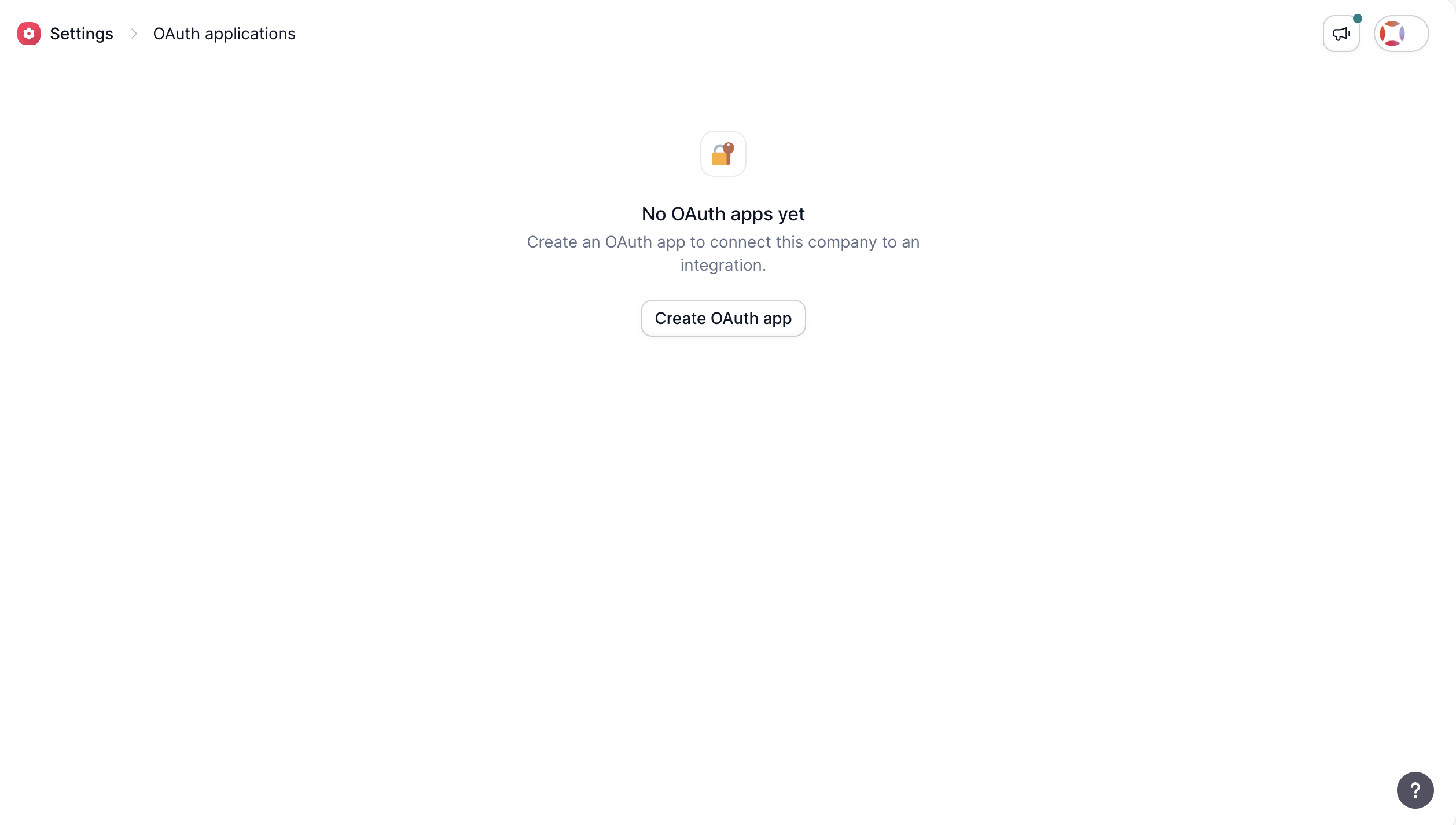 Empty OAuth applications page with a Create OAuth app button