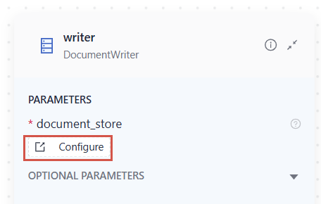 The Configure button under the document_store parameter on a component card