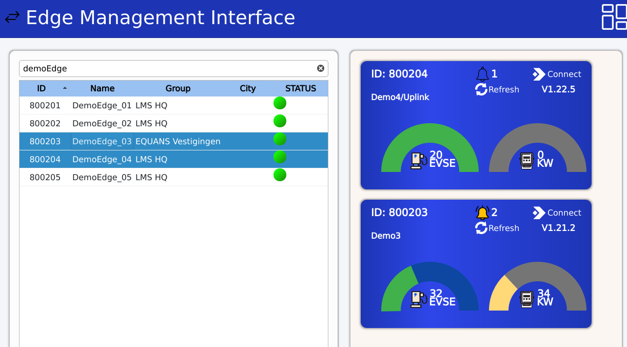Edge dashboard connection interface