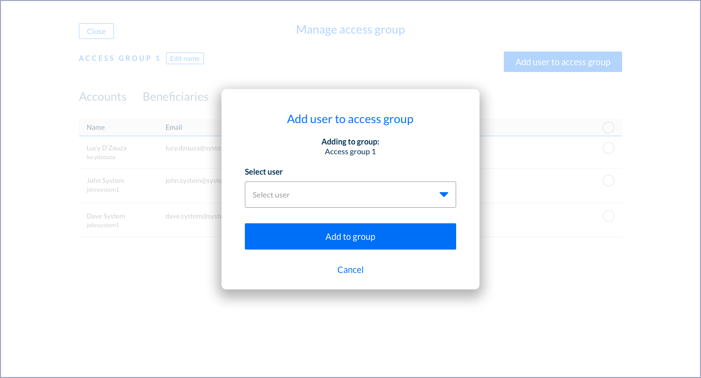 Select a User to add them to an Access Group