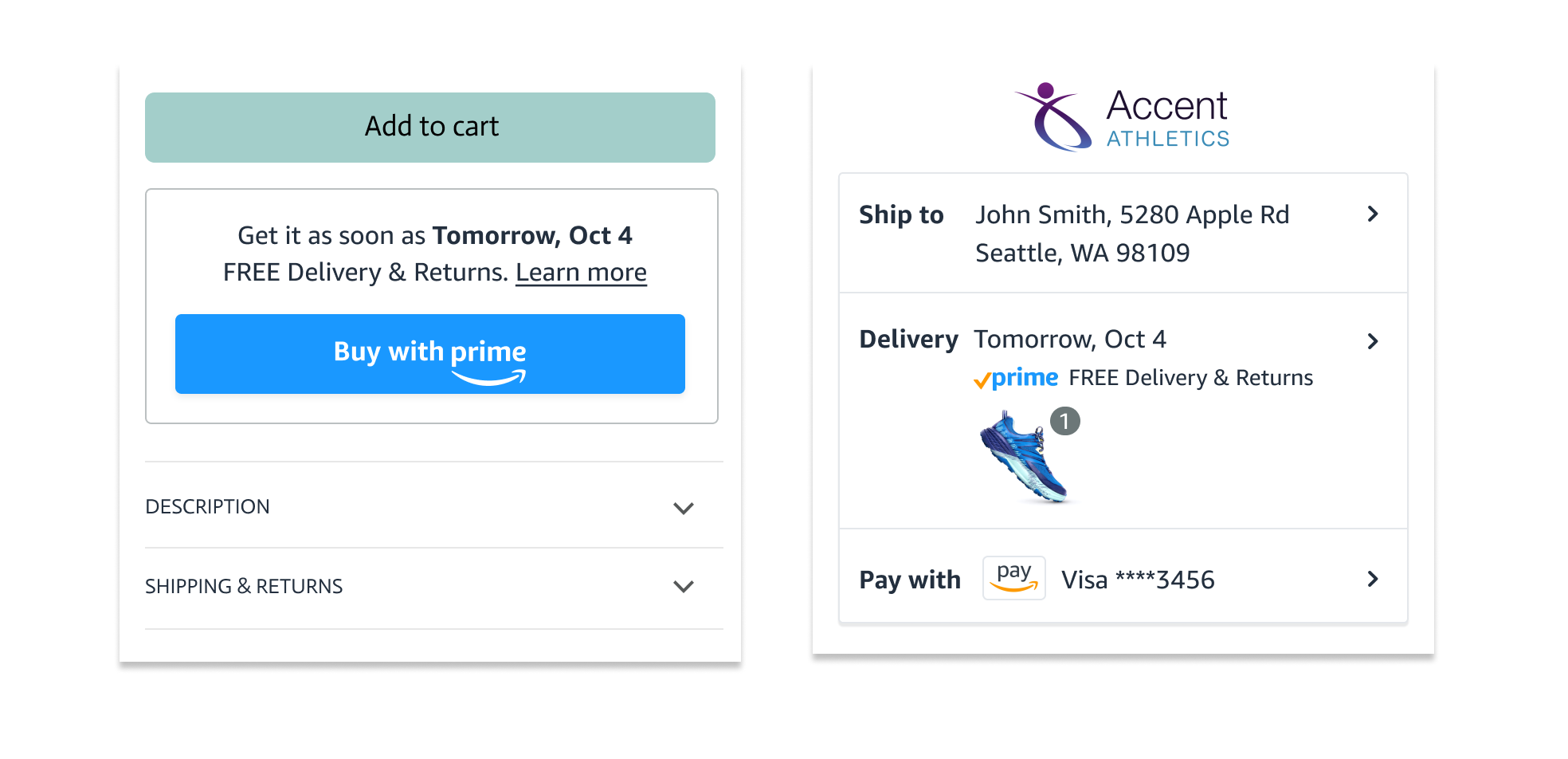 Example of returns message included on a product page and a checkout page.