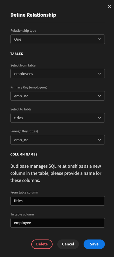 One employee -> Many titles (matching on emp_no) 