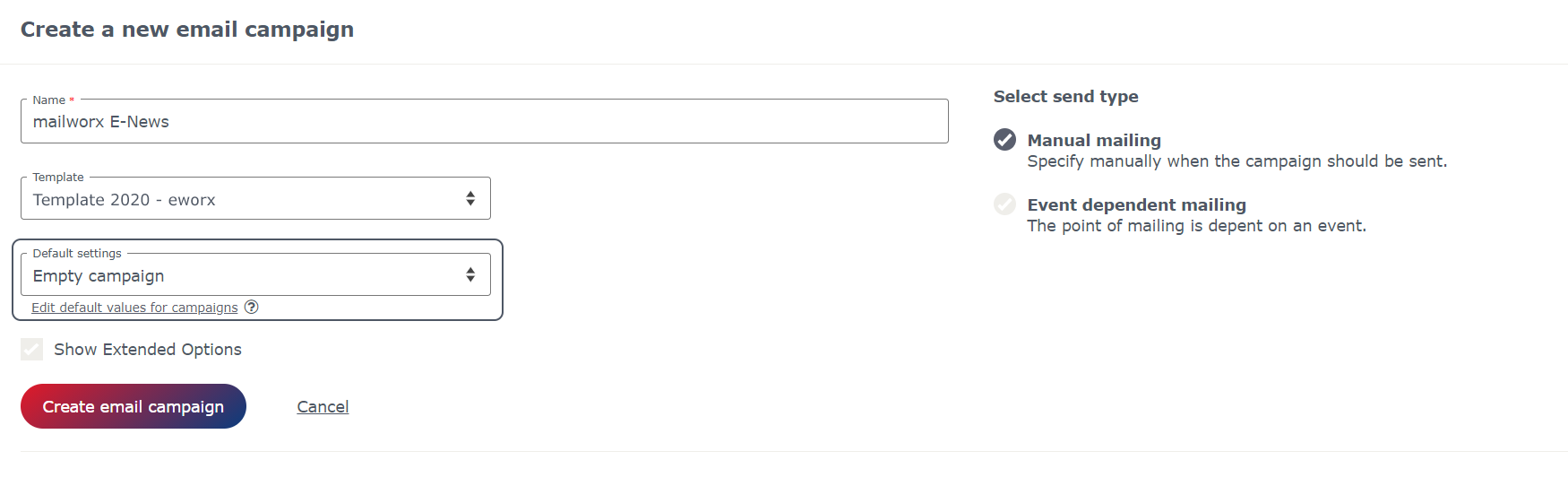 Use default settings for campaign