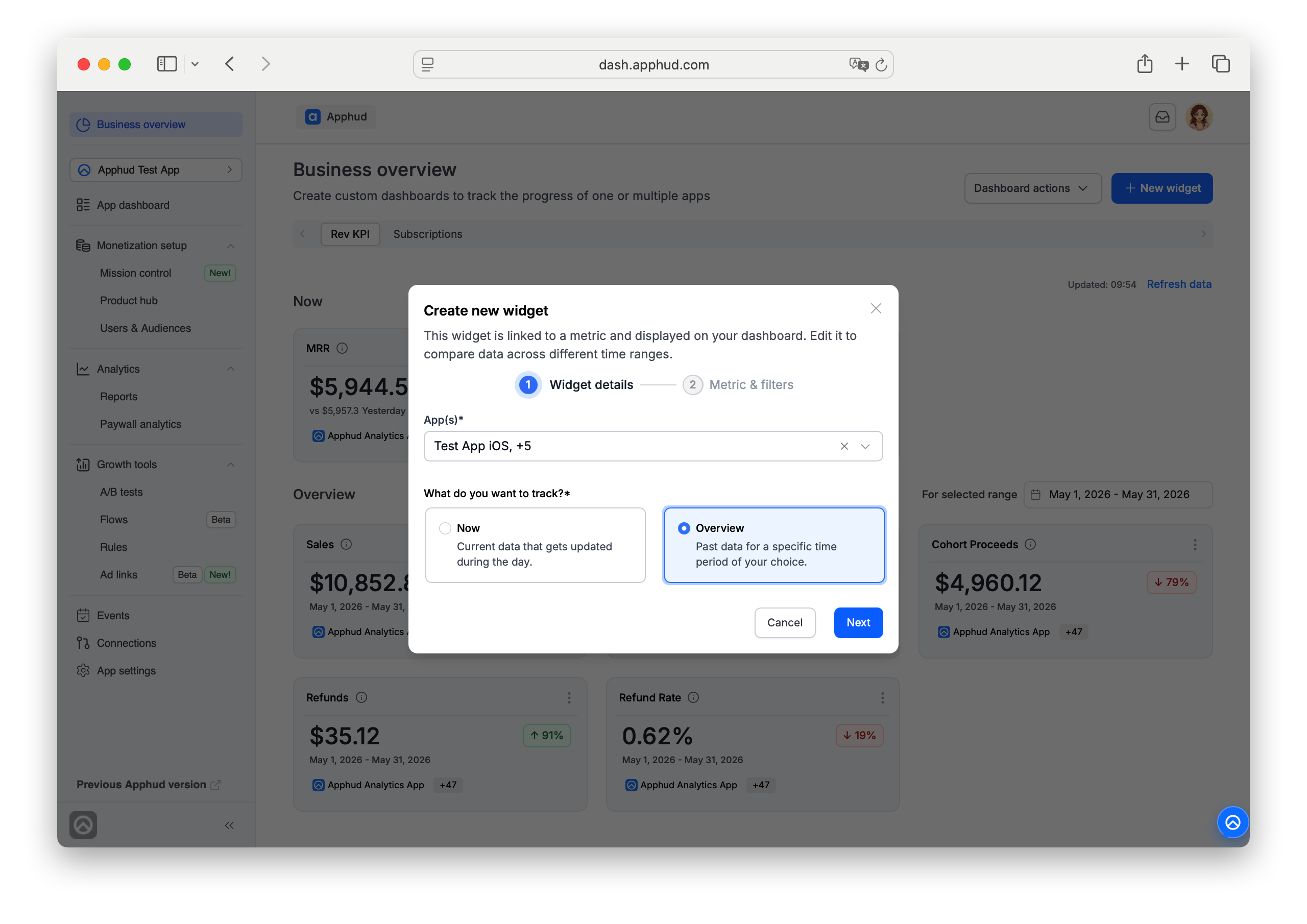 Business Overview - Adding a new widget