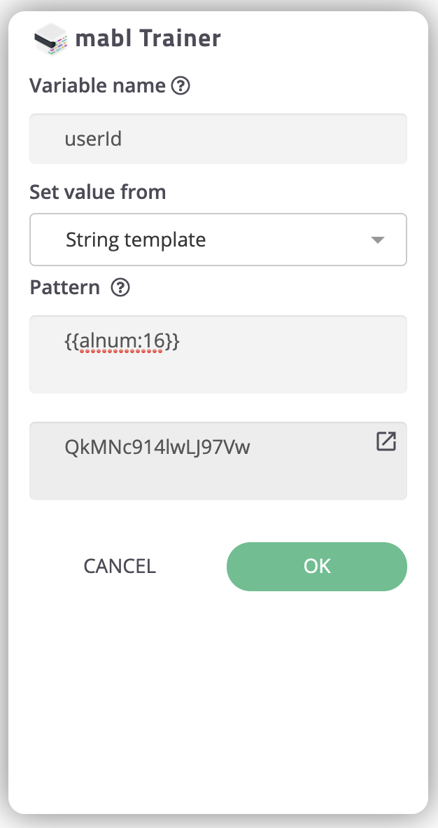 Creating a variable from a random string template