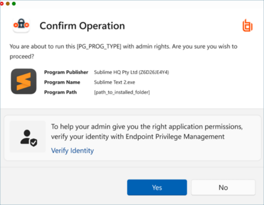 Confirmation message