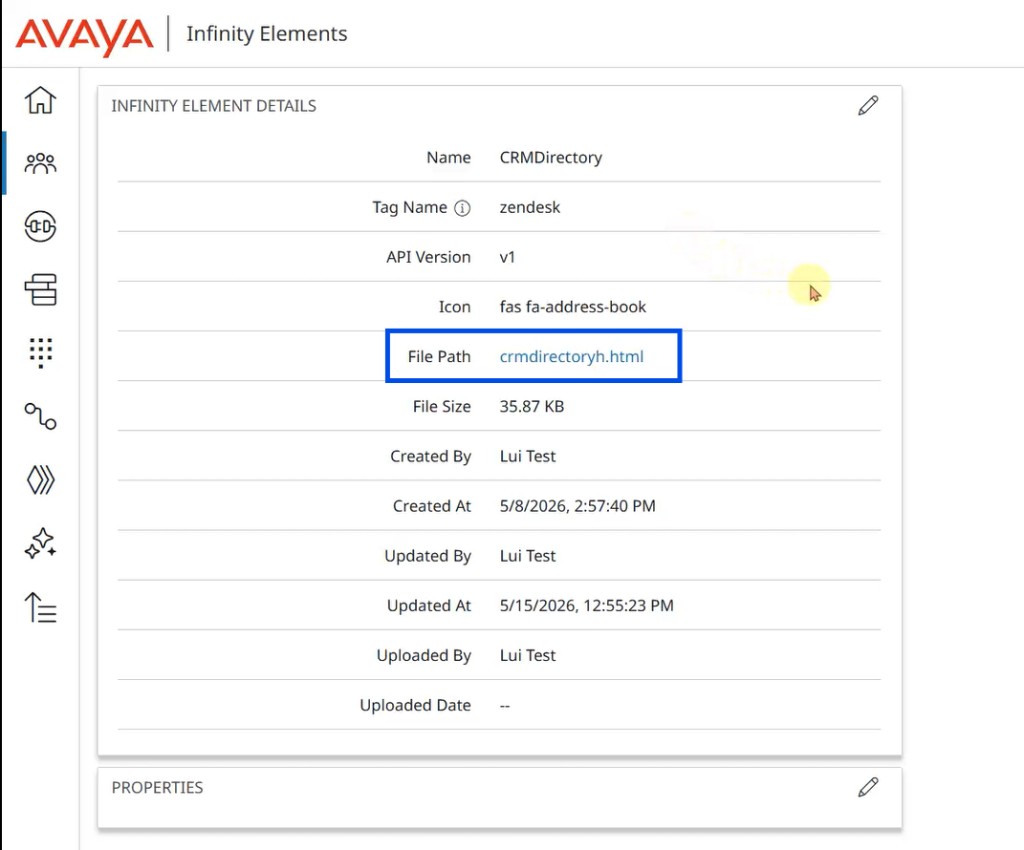 Infinity Element details for CRM Directory