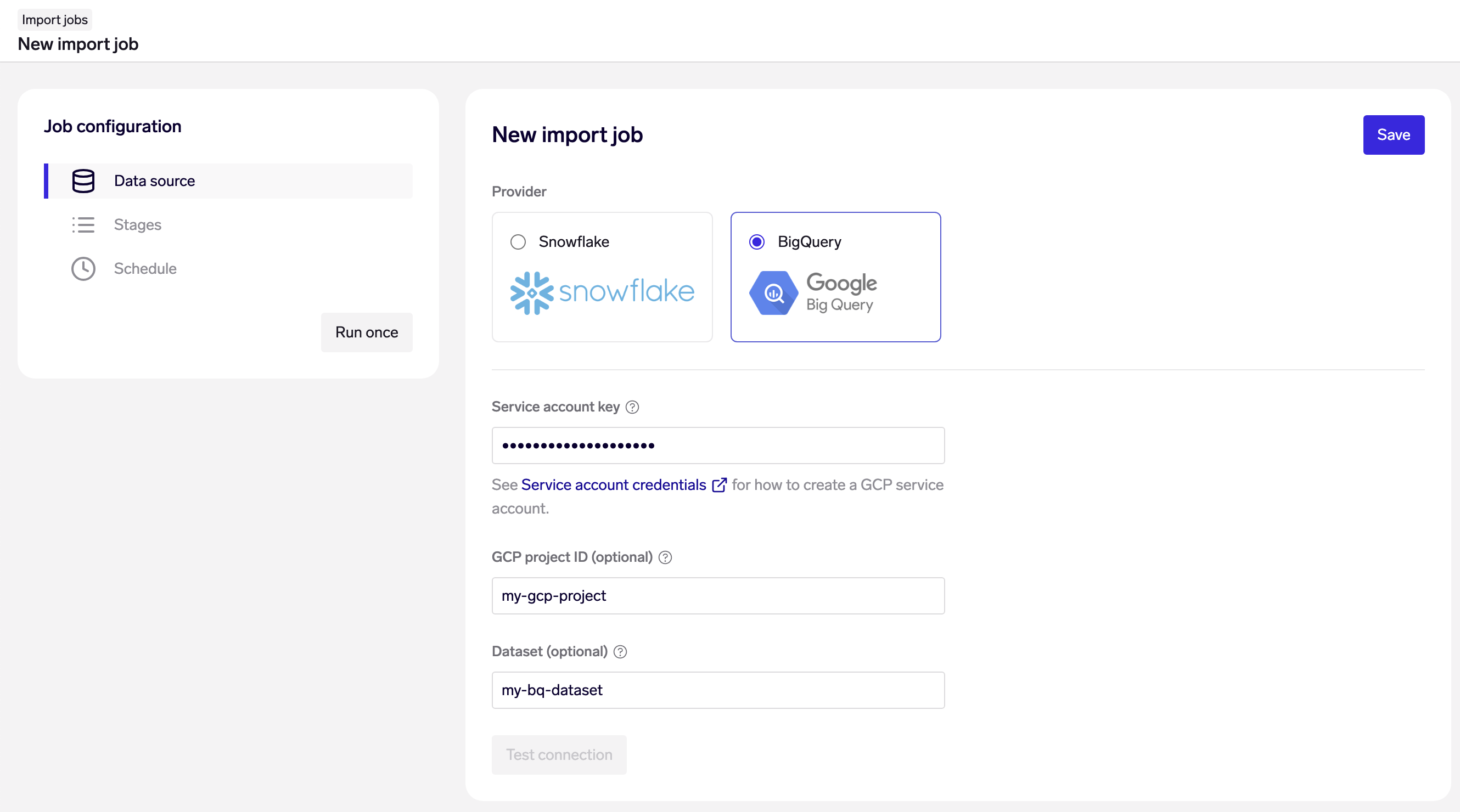Setting up an Import Job with Google Cloud Platform service account with BigQuery access