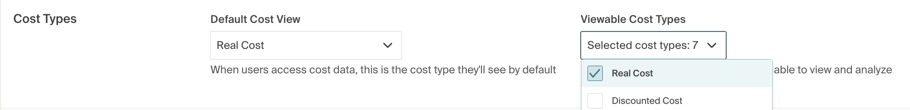 Cost type selector