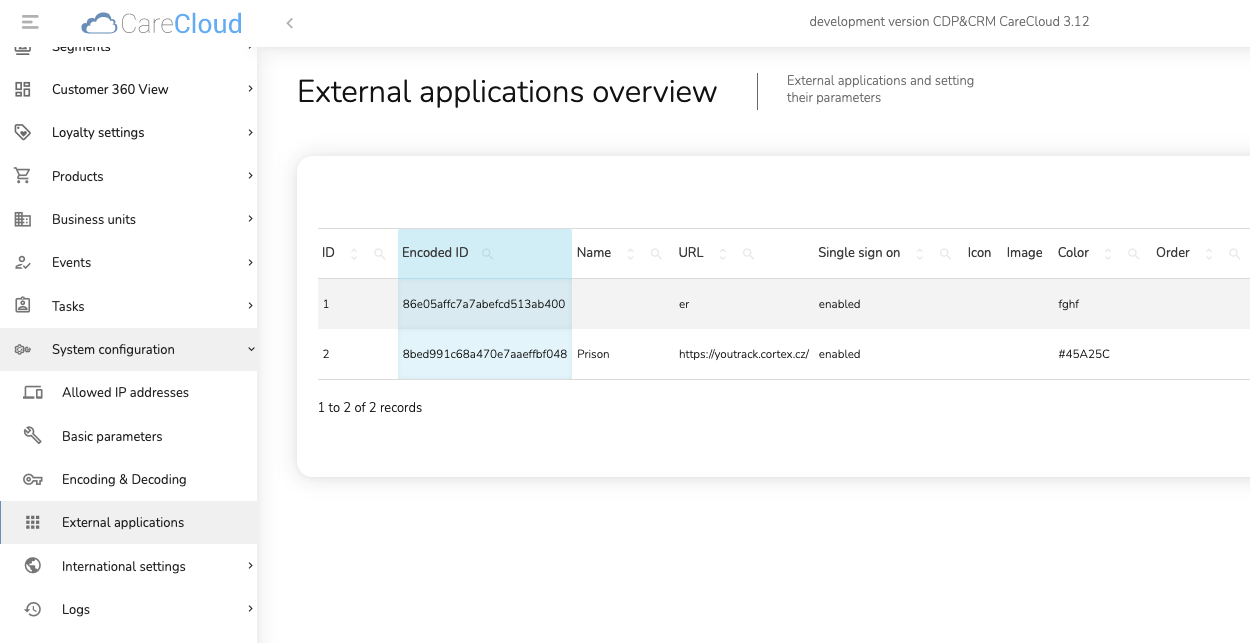 External application overview in CDP CareCloud administration.
