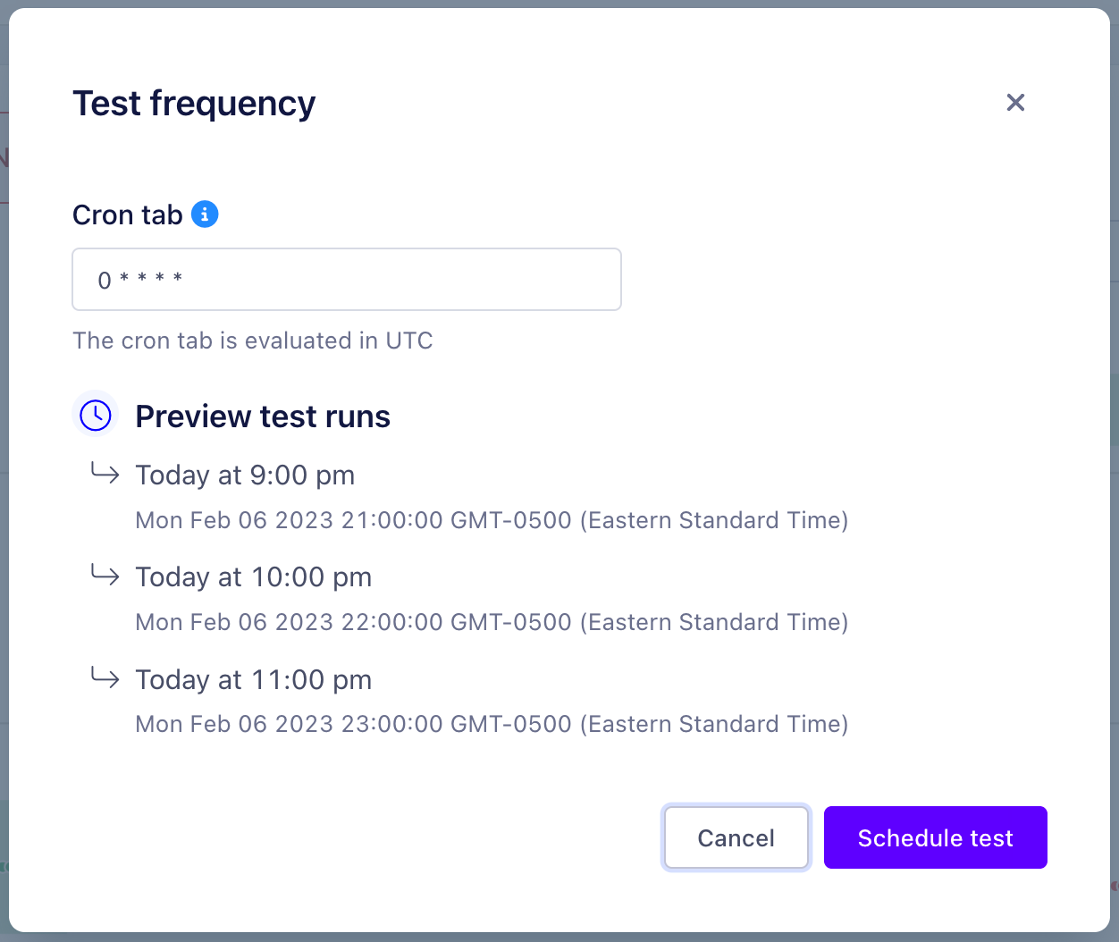 Metaplane UI for custom scheduling