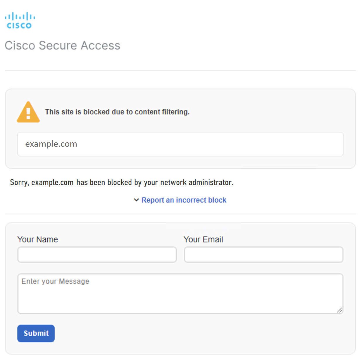 Form to allow end user to contact an administrator