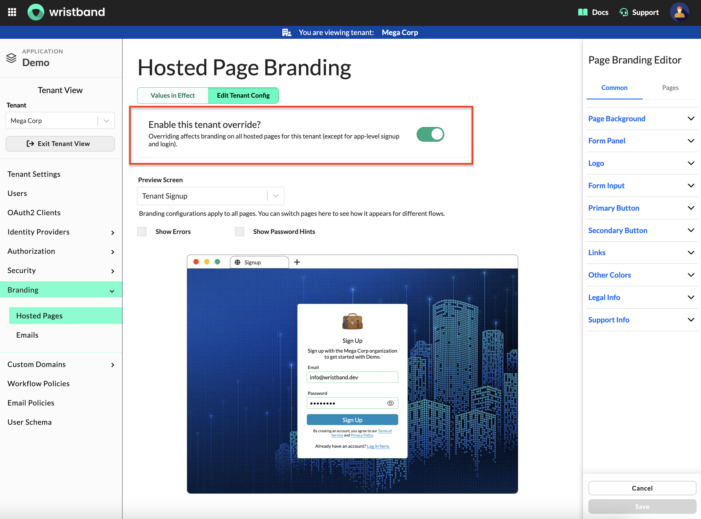 Page Branding Override Toggle
